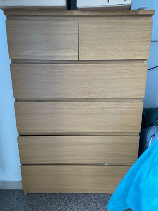 Cómoda Malm Ikea 6 cajones acabado roble