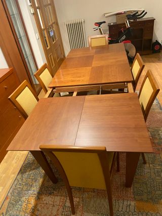 Mesa comedor extensible + 6 sillas madera