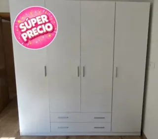 Armario Blanco 4 Puertas con Cajones