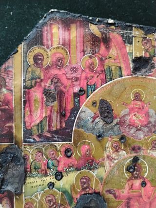 Antico quadro stampa su legno icona sacra