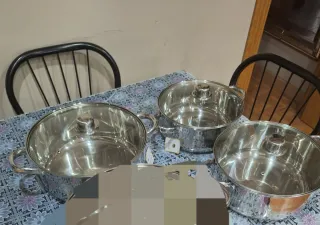 Set di 3 pentole in acciaio inossidabile nuove