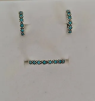 Anillo y Pendientes Plata Ley Turquesa