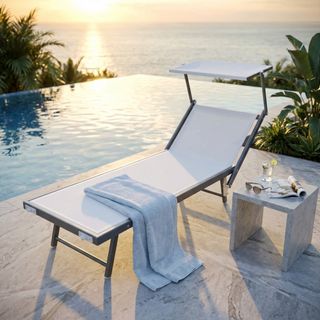 Sdraio Bianco Alluminio e Textilene con Tettuccio