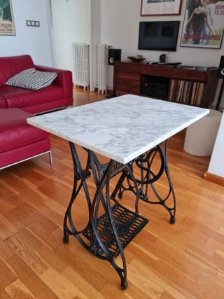 Mesa Mármol Pie Máquina Coser Antigua
