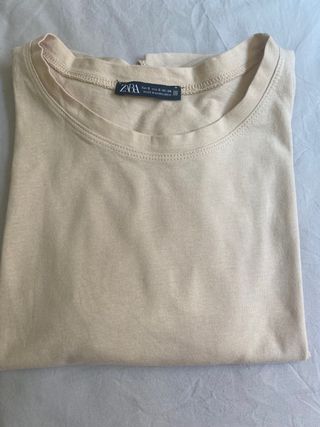 Camiseta de volados - Zara - Algodón- Beige