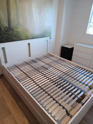 Cama Matrimonio Blanca con Cabecero y Cajones