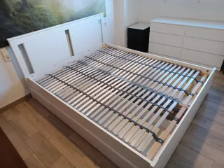 Cama Matrimonio Blanca con Cabecero y Cajones