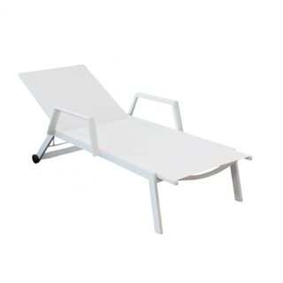 Lettino in Alluminio e Textilene con Ruote Bianco