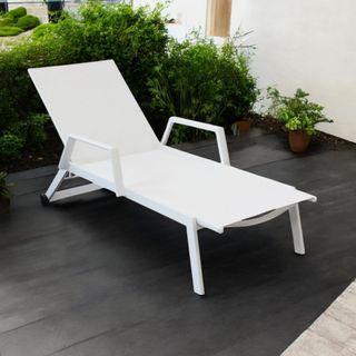 Lettino in Alluminio e Textilene con Ruote Bianco