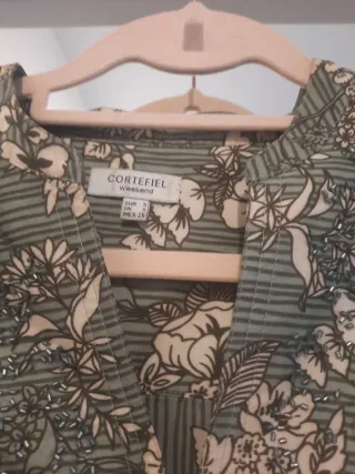 Vestido verde floral Cortefiel talla S