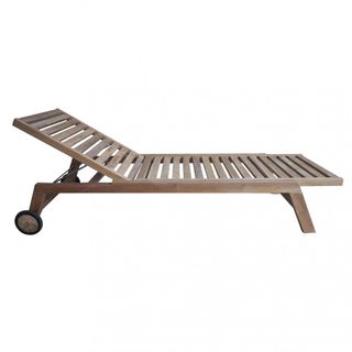 Lettino in Teak con Ruote e Schienale Reclinabile