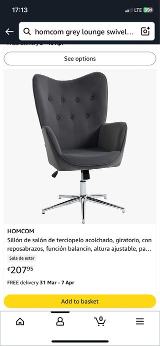 Sillón de oficina gris con base metálica