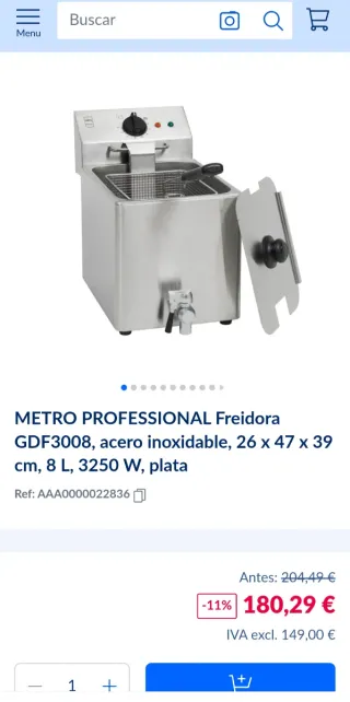 Freidora Profesional Metro 8 Litros. Por no usar.