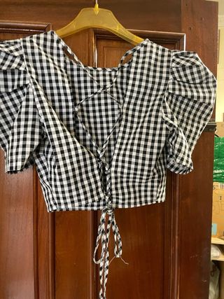 Falda y blusa patchwork cuadros blanco y negro