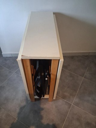 MESA COMEDOR DE MADERA CON ALMACENAMIENTO 2 SILLAS