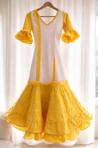 Traje de Flamenca Amarillo Volantes