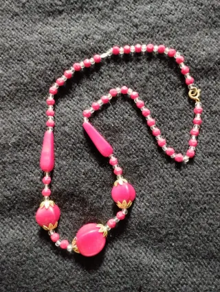 Collar antiguo cristal facetado rojo y transparent