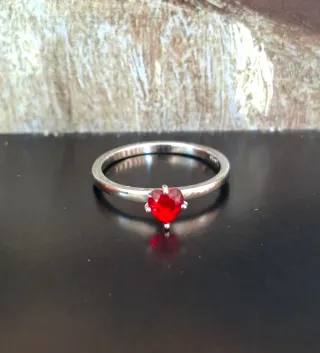 Anillo Plata Corazón Rojo