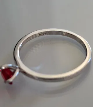 Anillo Plata Corazón Rojo