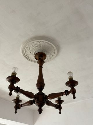 Lámpara Techo Vintage Madera 5 Luces