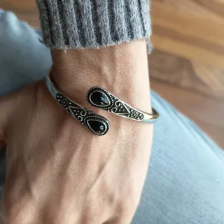 Set bracciali cuff argento etnico pietre boho