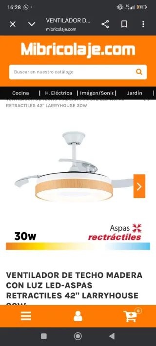 Ventilador de techo 30W retráctil