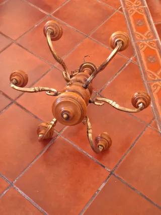 Lámpara de madera y metal vintage