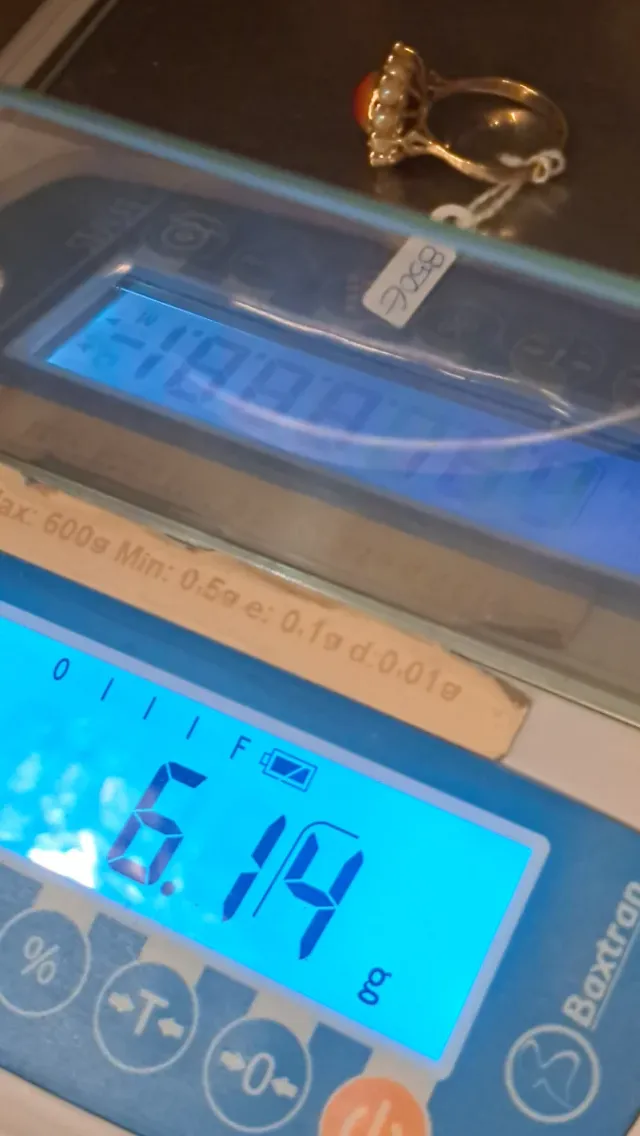 Anillo Oro 18k Coral y Perlas