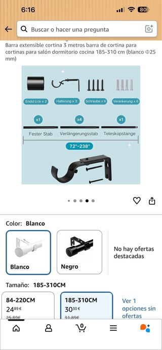 Barra Cortina Extensible 3m Blanca