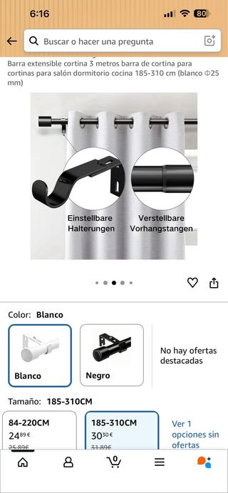 Barra Cortina Extensible 3m Blanca