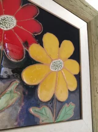 Cuadro azulejo en relieve gran composición floral