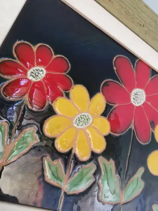 Cuadro azulejo en relieve gran composición floral