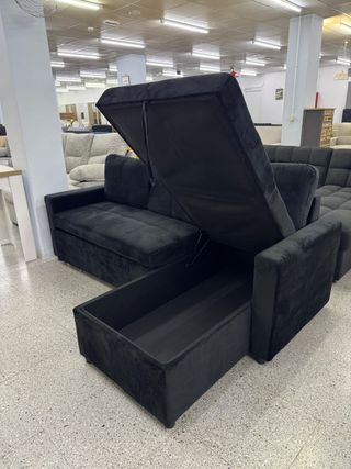 Sofá chaise negro cama y arcón liquidación