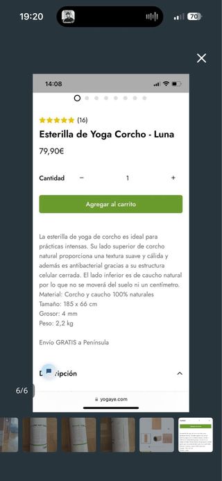 Esterilla de yoga de corcho nueva a estrenar