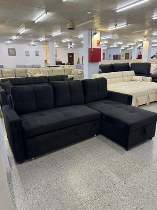 Sofá chaise negro cama y arcón promoción