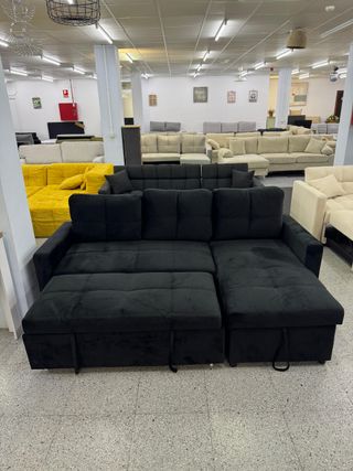 Sofá chaise negro cama y arcón promoción