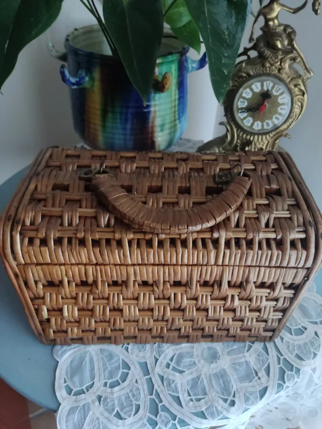 Bolso retro Cesta Mimbre Artesanal Vintage