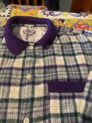Giacca Camicia Flanella Uomo Vintage Quadri Viola