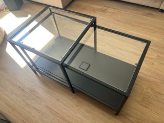 Mesa de centro cristal y metal negra
