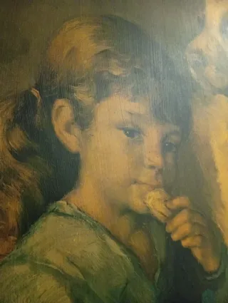 Cuadro vintage niña y perro
