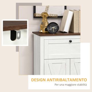 Credenza Cucina, Mobile da Cucina con Ante Stile Granaio, Cassetto, Armadio, Scaffale Regolabile, Stile Rustico, Credenza Buffet per Soggiorno, Salone, Sala da Pranzo, 60X30X87.4 Cm, Bianco