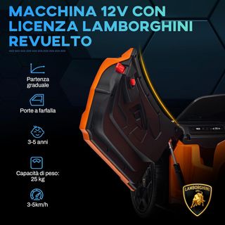 Auto elettrica per bambini 3-5 anni 12V con licenza Lamborghini Revuelto 3-5 km/h, auto elettrica per bambini con porte a farfalla, 2 motori, sospensioni, controllo remoto, musica, ruote, arancione