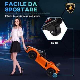 Auto elettrica per bambini 3-5 anni 12V con licenza Lamborghini Revuelto 3-5 km/h, auto elettrica per bambini con porte a farfalla, 2 motori, sospensioni, controllo remoto, musica, ruote, arancione