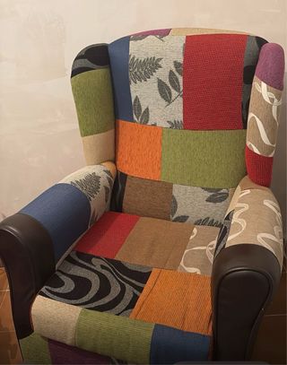 Sofá patchwork tela y piel