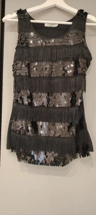 Top Kiss Kiss nero paillettes frange S