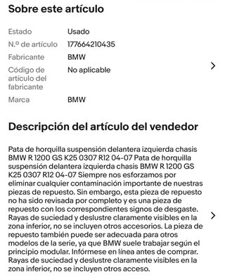 HORQUILLA BMW R 1200 GS para modelos (2004-2007)
