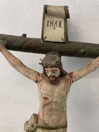 Crucifijo antiguo madera INRI
