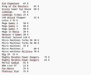 Giochi Mega Drive - I prezzi sono indicati nelle foto