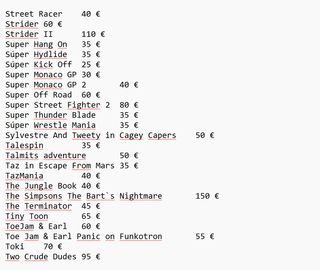 Giochi Mega Drive - I prezzi sono indicati nelle foto