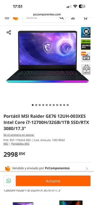 MSI GE76 Raider RTX 3080 360Hz i7